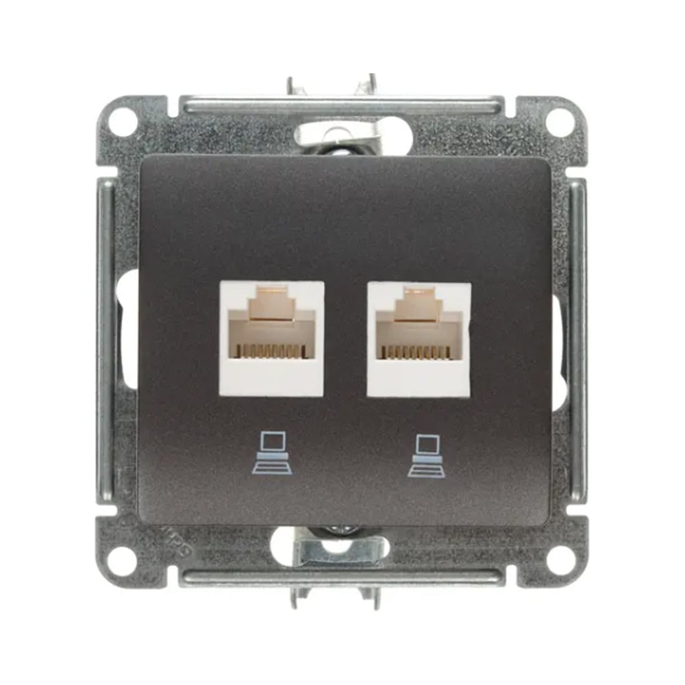 Изображение товара Механизм двойной компьютерной розетки Systeme Electric Glossa rj45+rj45, категория 5e, графит GSL001385KK