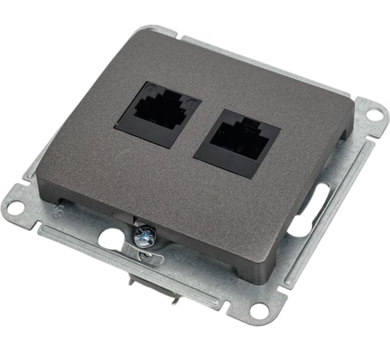 Изображение товара Механизм двойной розетки Systeme Electric Glossa rj11+rj45, категория 5e, графит GSL001385