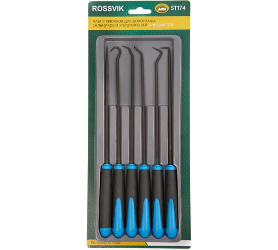 Изображение товара Набор крючков для демонтажа сальников и уплотнителей Rossvik 6 предметов ST174