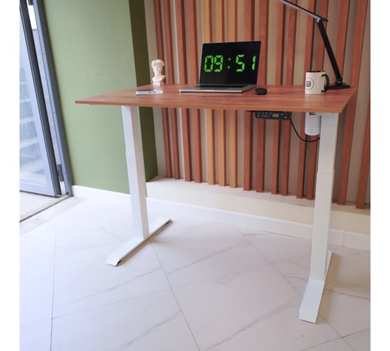 Изображение товара Стол с регулируемой высотой StolStoya МОТОР UP рама белая, столешница ЛДСП, Дуб лофт, 125x75 PE211IWSLDL125