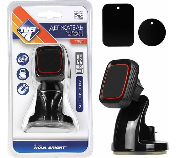 Изображение товара Магнитный держатель мобильного устройства Nova Bright на присоске с фиксатором 47904