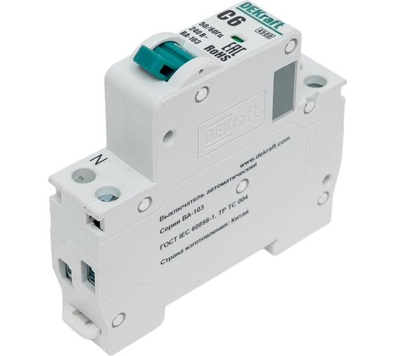 Изображение товара Автоматический выключатель DEKraft 1+n 6а х-ка c ва-103 4,5ка 12400DEK