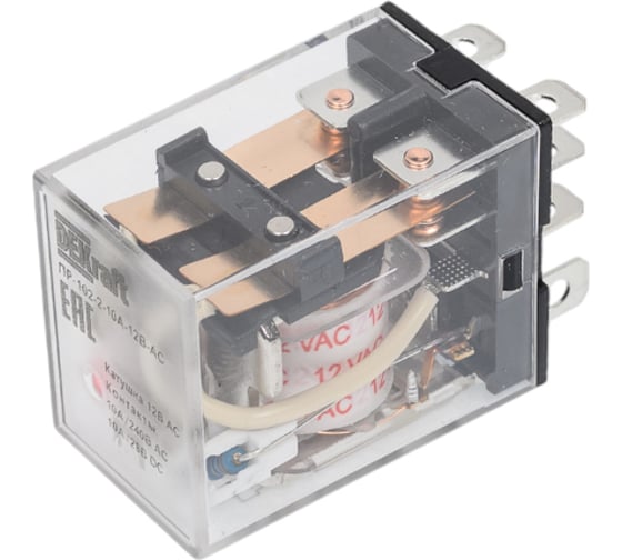 Изображение товара Промежуточное реле DEKraft 2-контактное, с led инд. 10а 12в ac пр-102 23911DEK