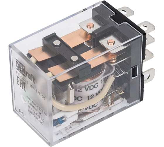 Изображение товара Промежуточное реле DEKraft 2-контактное, с led инд. 10а 12в dc пр-102 23903DEK
