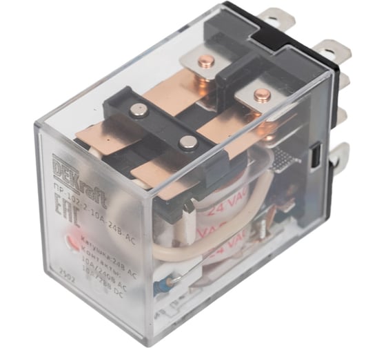 Изображение товара Промежуточное реле DEKraft 2-контактное, с led инд. 10а 24в ac пр-102 23912DEK