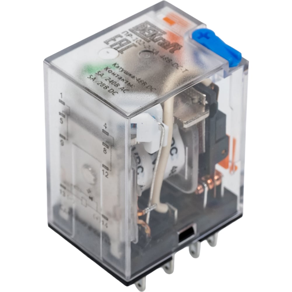 Изображение товара Промежуточное реле DEKraft 2-контактное, с led инд. и test функ. 5а 48в dc пр-102 23843DEK