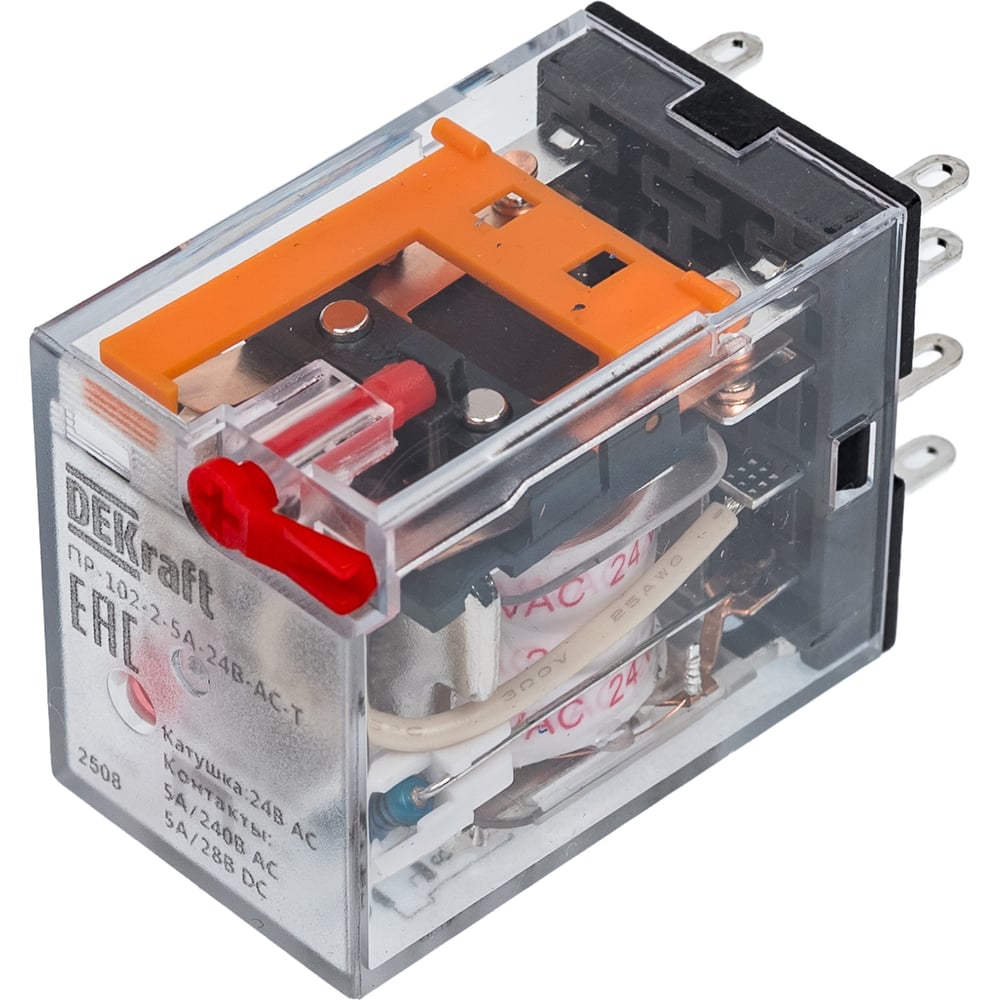 Изображение товара Промежуточное реле DEKraft с 2-контактным, LED и тест-функцией 24 В AC ПР-102