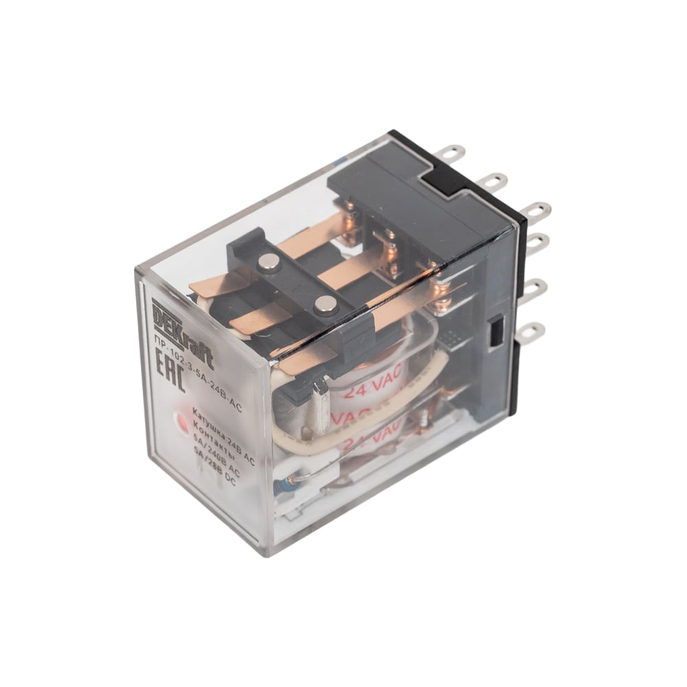 Изображение товара Промежуточное реле DEKraft 3-контактное 24 В AC с LED индикатором ПРО-102