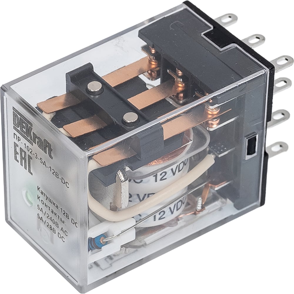Изображение товара Промежуточное реле DEKraft ПР-102 3-контактное с LED 12 В DC автоматизация