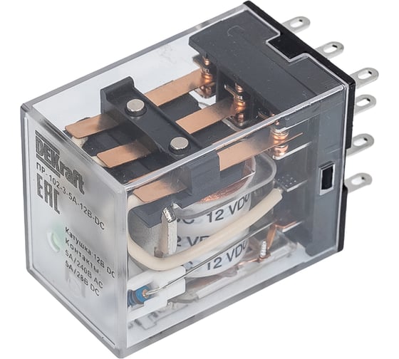 Изображение товара Промежуточное реле DEKraft 3-контактное, с led инд. 5а 12в dc пр-102 23869DEK