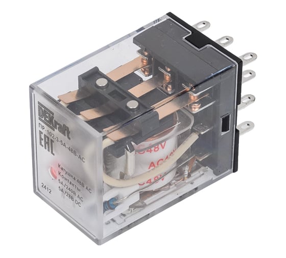 Изображение товара Промежуточное реле DEKraft 3-контактное, с led инд. 5а 48в ac пр-102 23880DEK