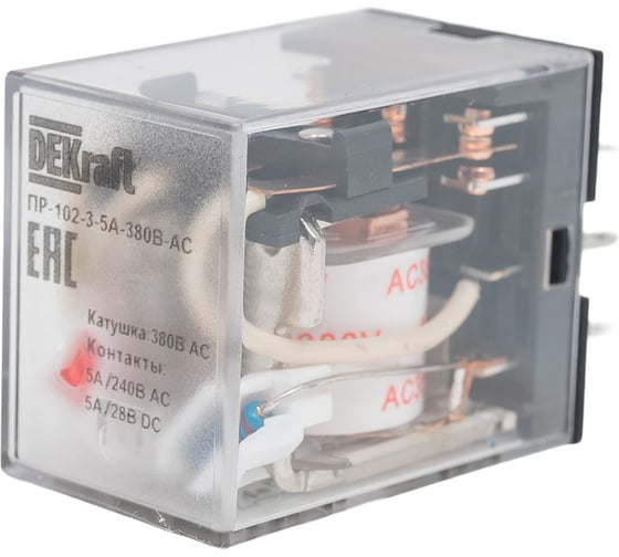 Изображение товара Промежуточное реле DEKraft 3-контактное, с led инд. 5а 380в ac пр-102 23884DEK