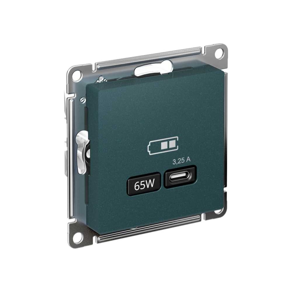 Изображение товара Розетка Systeme Electric Atlasdesign USB Type-C 65W встраиваемая, изумрудный цвет