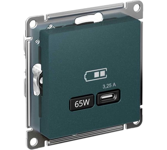 Изображение товара Розетка Systeme Electric Atlasdesign usb тип-c 65w высокоскор.заряд. qc, pd, механизм, изумруд ATN000827