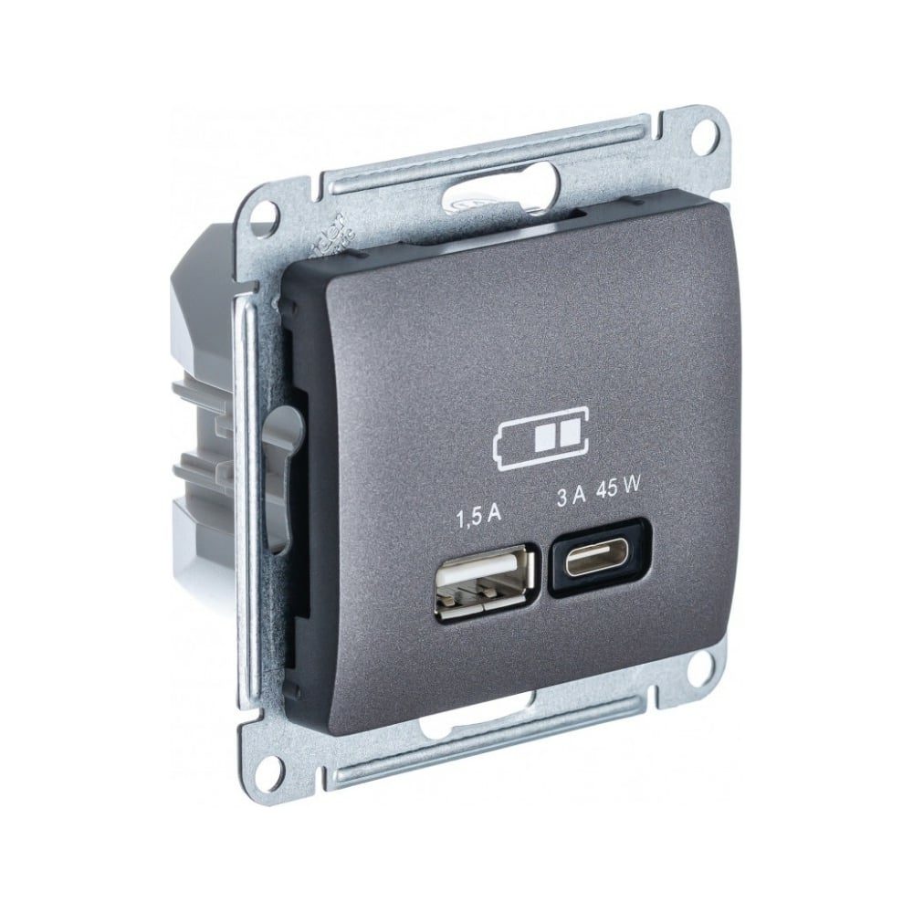 Изображение товара Розетка Systeme Electric Glossa USB A и Type-C 45W встроенная серый GSL001329