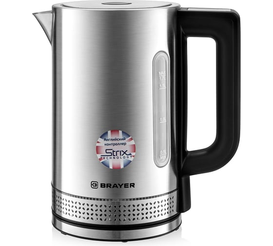 Изображение товара Электрический чайник BRAYER 2200 Вт, 1.8 л, нержавеющая сталь + покрытие Cool Touch, поддержка температуры, черный BR1060