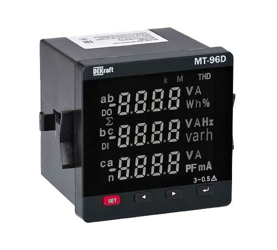Изображение товара Цифровой мультиметр DEKraft мт-96d 96x96мм, трехфазный, вход 600в 1а, rs485, led-дисплей 51421DEK