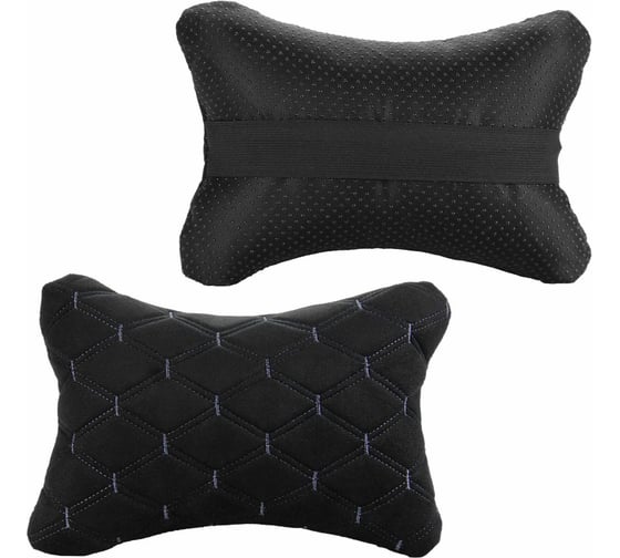 Изображение товара Подушка-подголовник на сиденье Nova Bright "косточка", черная с прострочкой серой ромбиками, 26x17см 48078