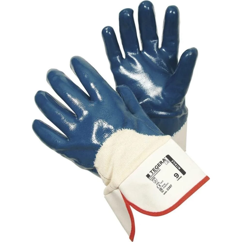 Рабочие маслобензостойкие перчатки TEGERA, размер 9, цвет синий 2207-9 - фото 1