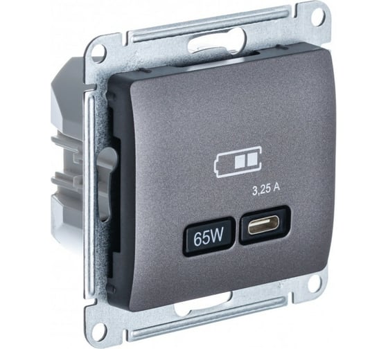 Изображение товара Розетка Systeme Electric Glossa usb тип-c 65w высокоскор.заряд. qc, pd, механизм, графит GSL001327