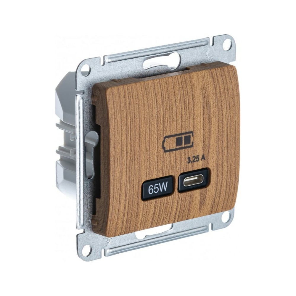 Изображение товара Розетка Systeme Electric Glossa USB Type-C 65W с механизмом из дуба