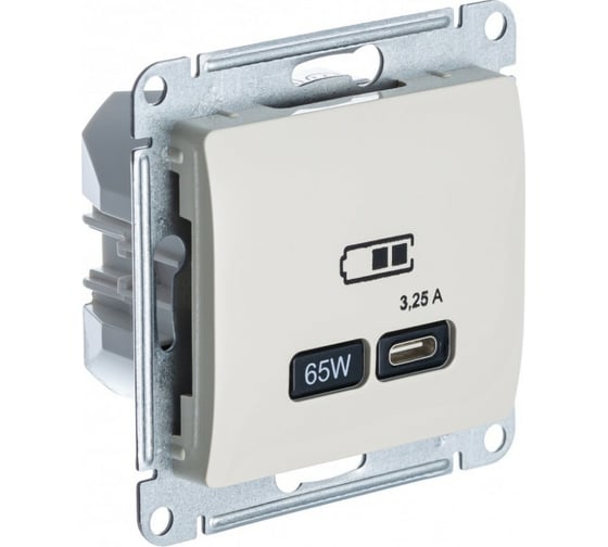 Изображение товара Розетка Systeme Electric Glossa usb тип-c 65w высокоскор.заряд. qc, pd, механизм, молочный GSL000927