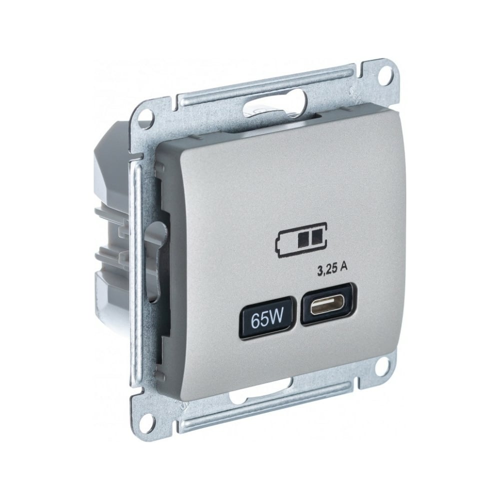 Изображение товара Розетка Systeme Electric Glossa usb тип-c 65w высокоскор.заряд. qc, pd, механизм, платина GSL001227