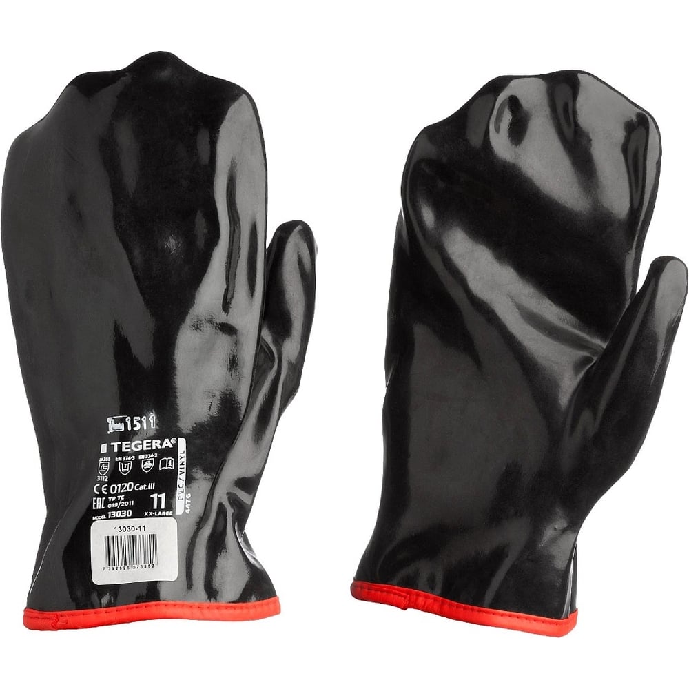 Виброзащитные водонепроницаемые маслобензостойкие рукавицы TEGERA, цвет черный, размер 11