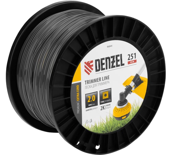 Изображение товара Леска двухкомпонентная EXTRA CORD (2 мм, 251 м, квадрат, на DIN катушке) для триммера Denzel 96844