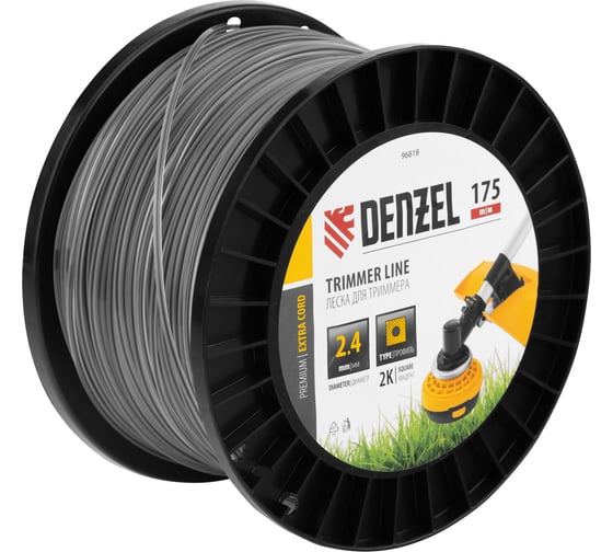 Изображение товара Леска двухкомпонентная EXTRA CORD (2.4 мм, 175 м, квадрат, на DIN катушке) для триммера Denzel 96818