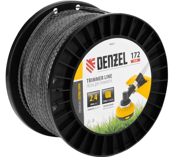 Изображение товара Леска двухкомпонентная EXTRA CORD (2.4 мм, 172 м, зубчатый квадрат, на DIN катушке) для триммера Denzel 96827
