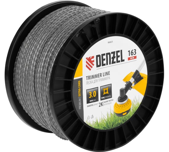 Изображение товара Леска двухкомпонентная EXTRA CORD (3 мм, 163 м, витой квадрат, на DIN катушке) для триммера Denzel 96825