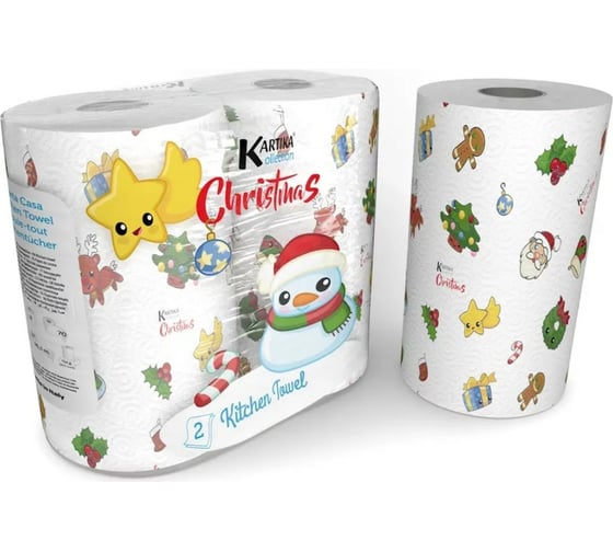 Изображение товара Бумажные полотенца WORLD CART "Рождество", Kartika Collection, 2-х слойные, 2 рулона/70 л, KGCHR-KT-09