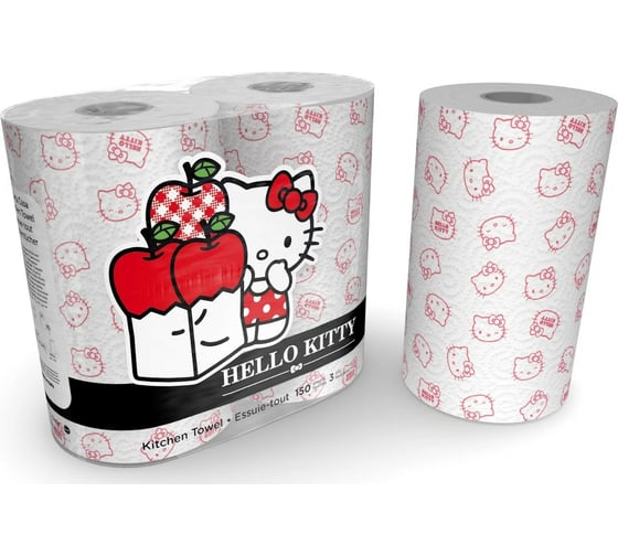 Изображение товара Бумажные полотенца WORLD CART "Hello Kitty" с рисунком, серия Disney, 3 слойные, 2 рулона/75 л HLK-KT-01