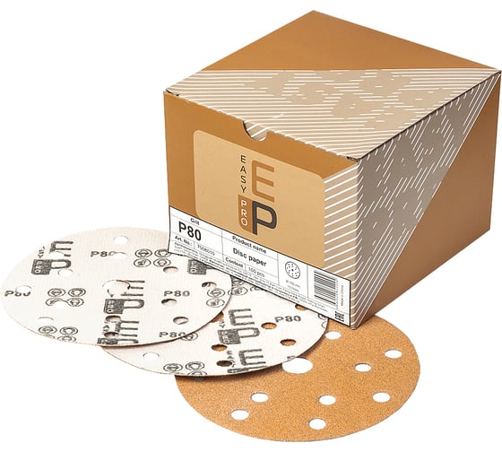 Изображение товара Круг абразивный на бумаге 150 мм, P80, 15 отв., 100 шт EASY PRO 7008010