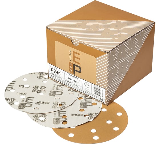 Изображение товара Круг абразивный на бумаге 150 мм, P240, 15 отв., 100 шт EASY PRO 7024010