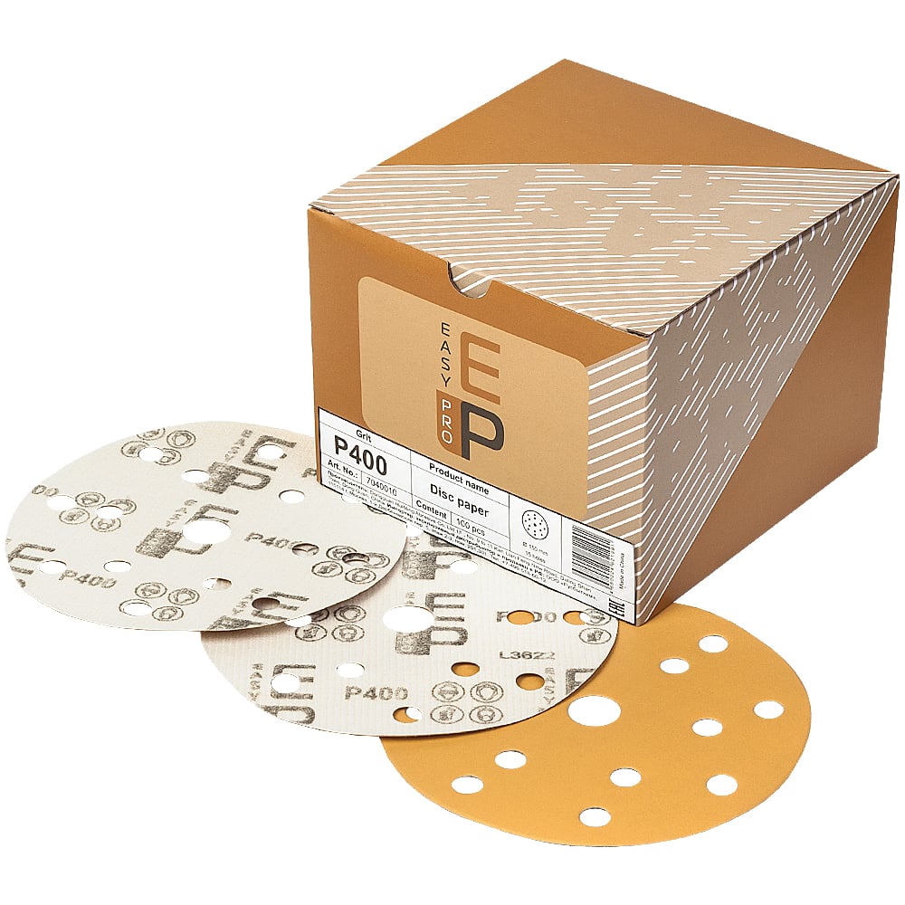 Изображение товара Круг абразивный на бумаге 150 мм P400 15 отверстий 100 шт EASY PRO