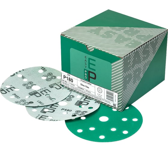 Изображение товара Круг абразивный на пленке 150 мм, P180, 15 отв., 100 шт EASY PRO 7118010