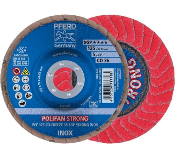 Изображение товара Круг шлифовальный лепестковый PFC 125 CO-FREEZE 36 SGP STRONG INOX PFERD 67789025