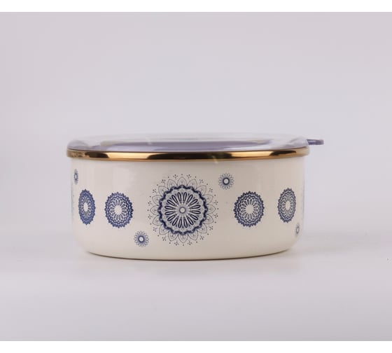 Изображение товара Эмалированная миска Катюша Сияние 14 см, 0.65 л, синий, крышка акрил 5022-065-2