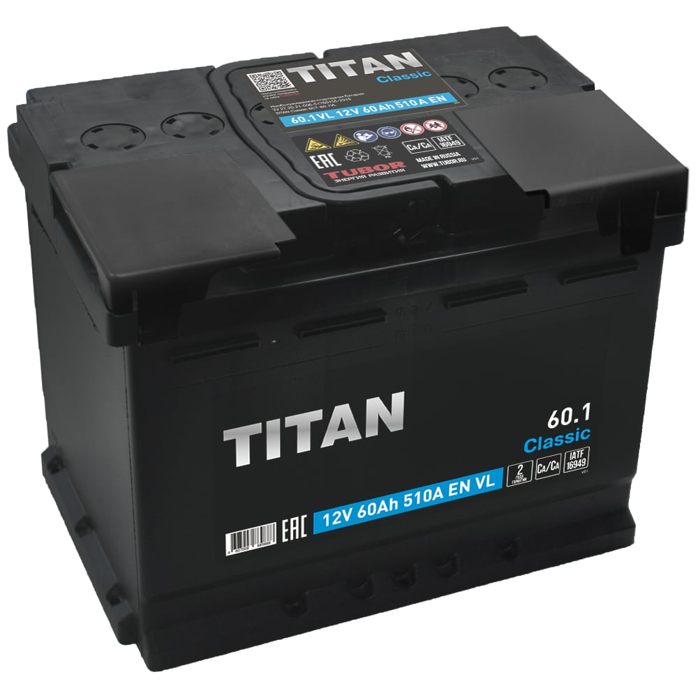 Изображение товара Аккумулятор TITAN CLASSIC, 60.1 VL (П.П.) 510А, 242x175x190 4607008889888