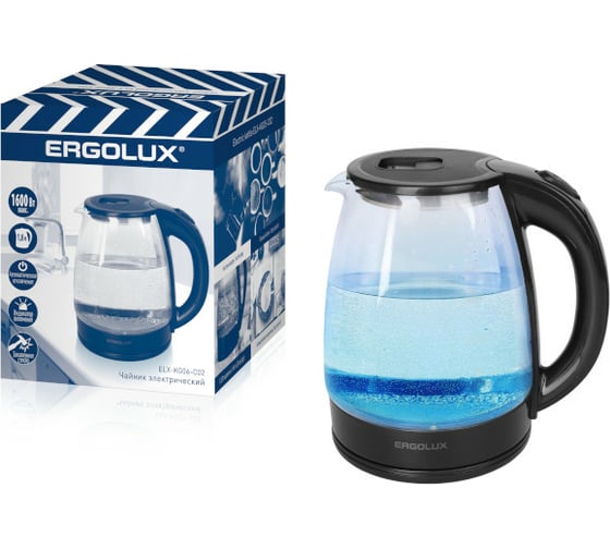 Изображение товара Стеклянный чайник Ergolux ELX-KG06-C02 черный ПРОМО, 1.8 л, 220-240В, 1600 Вт 14923