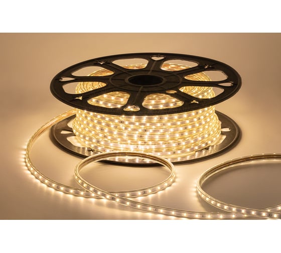 Изображение товара Светодиодная лента OGM 220В, 5Вт/м, smd2835, 60д/м, ip65, 300Лм/м, 10x7мм, 50м, 3000к / O17-01