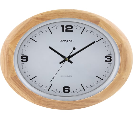 Изображение товара Овальные настенные часы Apeyron циферблат baton, светлое дерево массив гевеи, размер 41.2x31.2 см WD2207-998-2