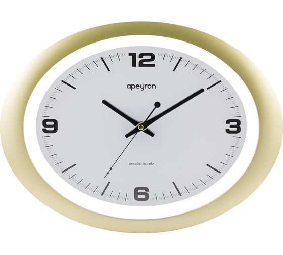 Изображение товара Овальные настенные часы Apeyron baton, цвет матовое золото, пластик, размер 40x30 см, бесшумные PL2207-032-1
