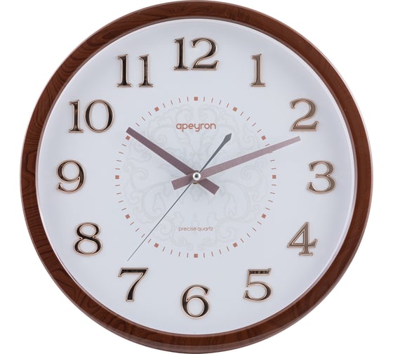 Изображение товара Круглые настенные часы Apeyron 3d, цвет темное дерево, пластик, диаметр 36.1 см, бесшумные PL2207-338-3