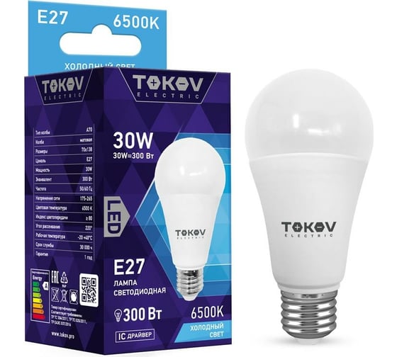 Изображение товара Светодиодная лампа TOKOV ELECTRIC 30Вт А70 6500К Е27 176-264В TKE-A70-E27-30-6,5K
