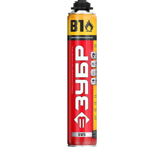 Изображение товара Огнестойкая монтажная пена ЗУБР PRO B1 750 мл, под пистолет, выход до 45 л 41146