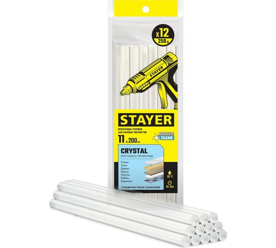 Изображение товара Прозрачные универсальные клеевые стержни STAYER Crystal 11х200 мм, 12 шт 0682-12