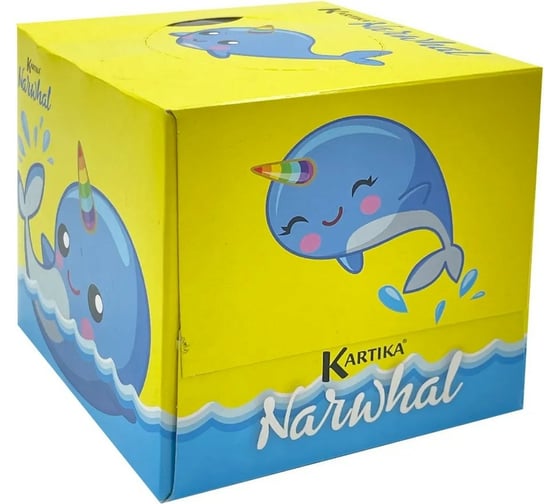 Изображение товара Бумажные салфетки-выдергушки WORLD CART Нарвал с рисунком 3-х слойные, 56 шт NRV-FC-03/желтый